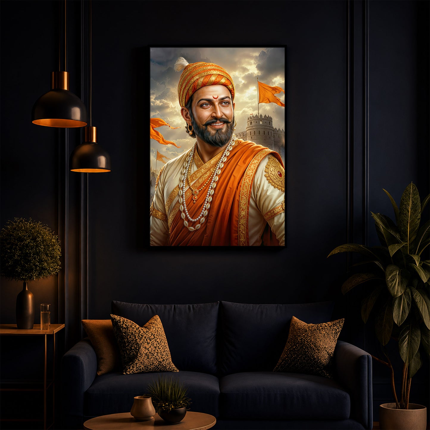 King Of Maratha Chhatrapati Shivaji Maharaj Modern Luxury Backlight Vertical Wall Art