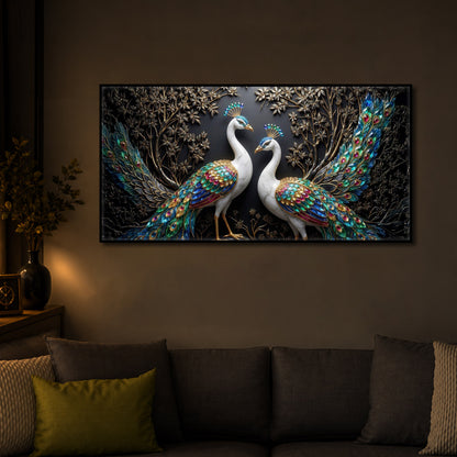 Serene Peacock Modern Luxury Backlight Horizontal Wall Art