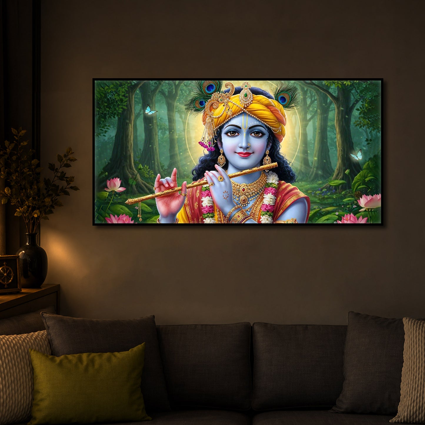 Shri Krishna Ji Modern Luxury Backlight Horizontal Wall Art