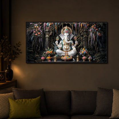 Lord Ganesha In A Serene Modern Luxury Backlight Horizontal Wall Art