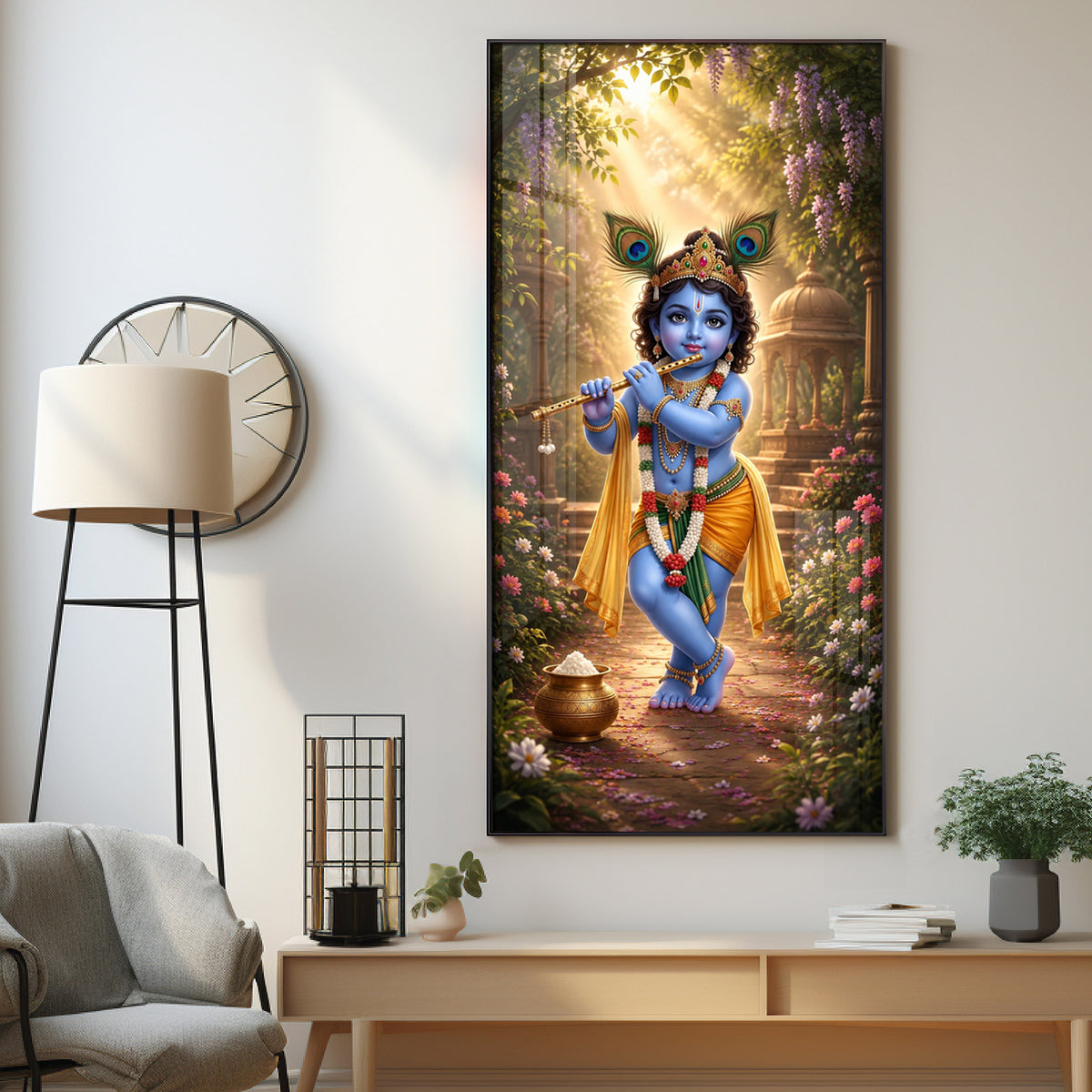 Bal Krishna Vrindavan Premium Acrylic Vertical Wall Art