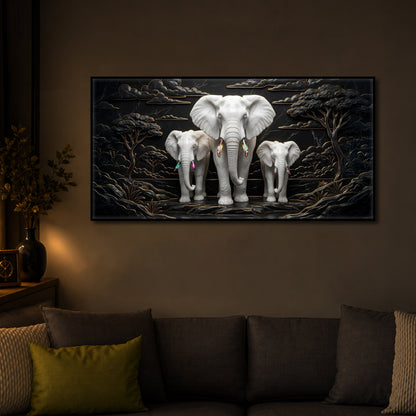 White Elephant Family Modern Luxury Backlight Horizontal Wall Art