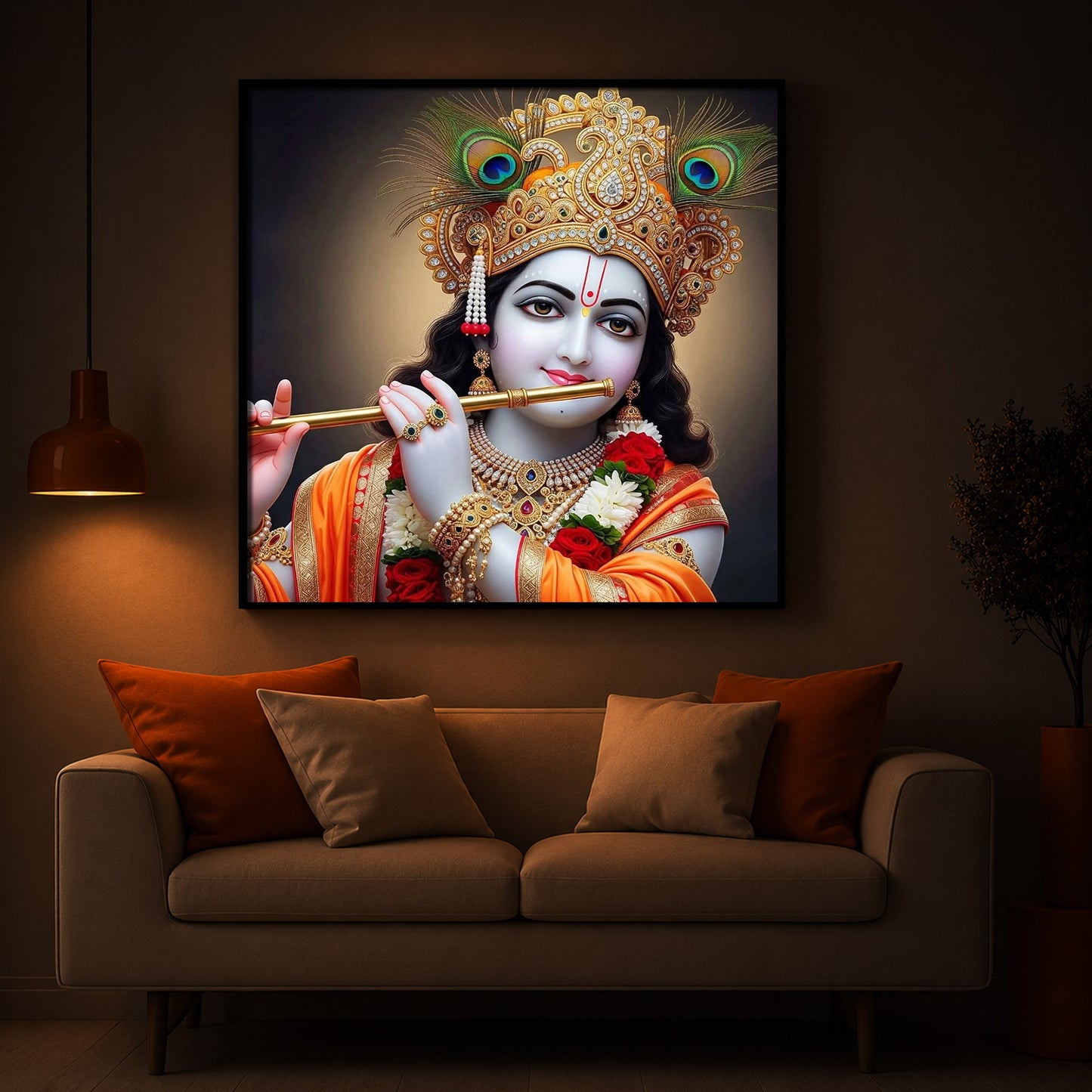 Divine Shree Krishna Modern Luxury Backlight Square Wall Art