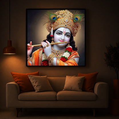 Divine Shree Krishna Modern Luxury Backlight Square Wall Art