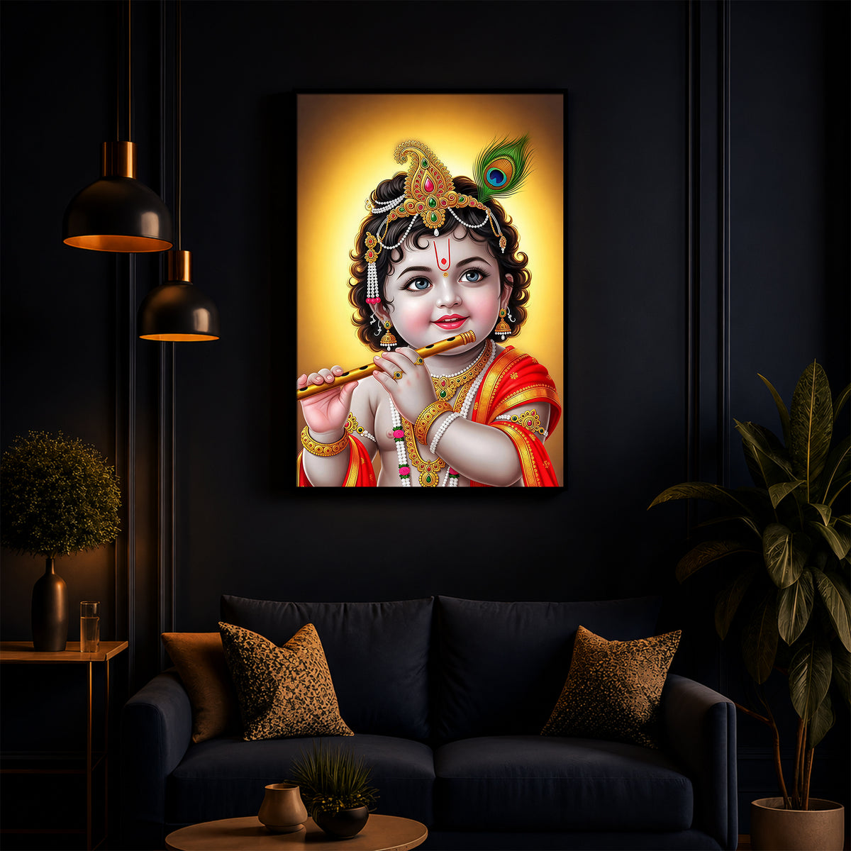 Lord baby Krishna Modern Luxury Backlight Vertical Wall Art