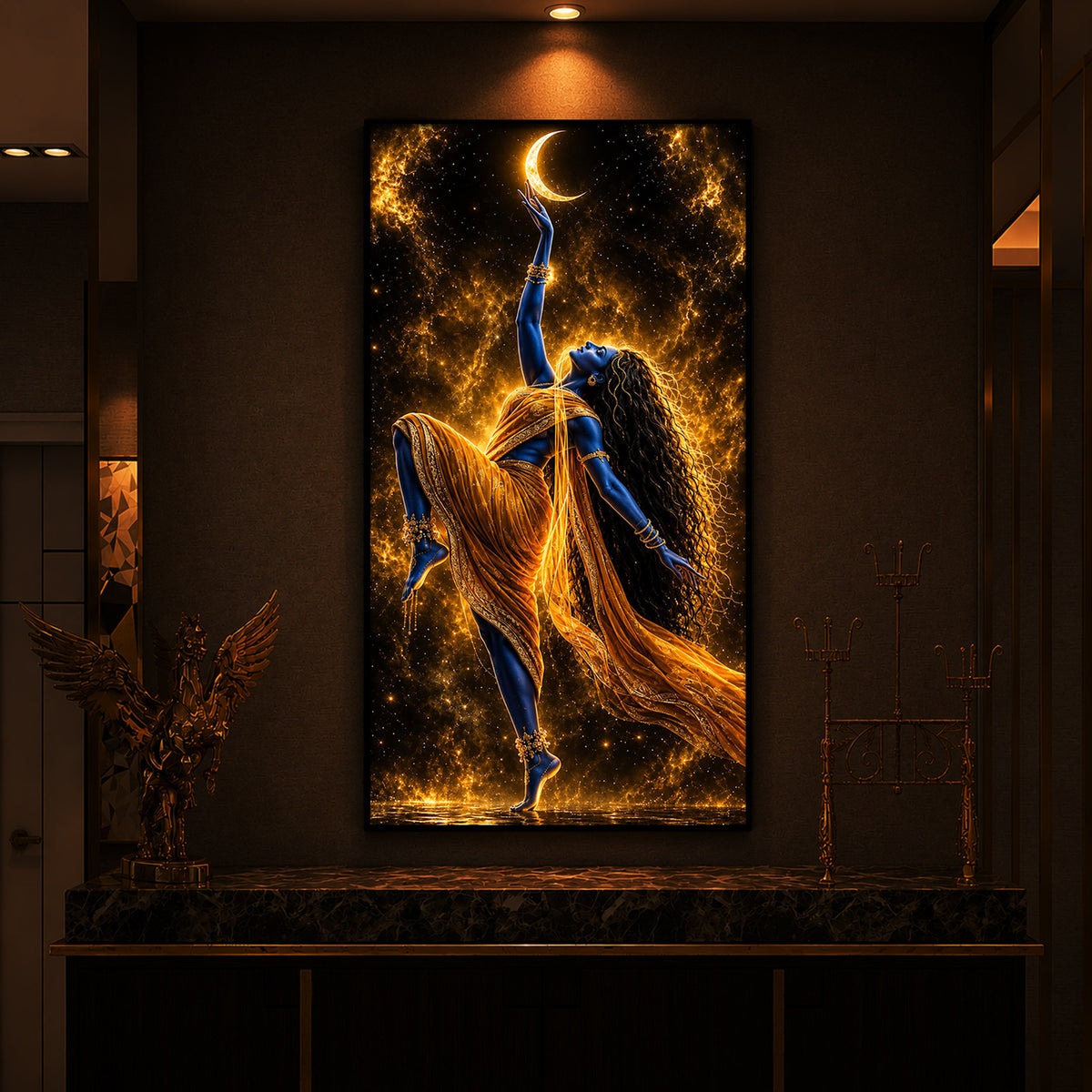 Divine Maa Kalaratri Modern Luxury Backlight Vertical Wall Art