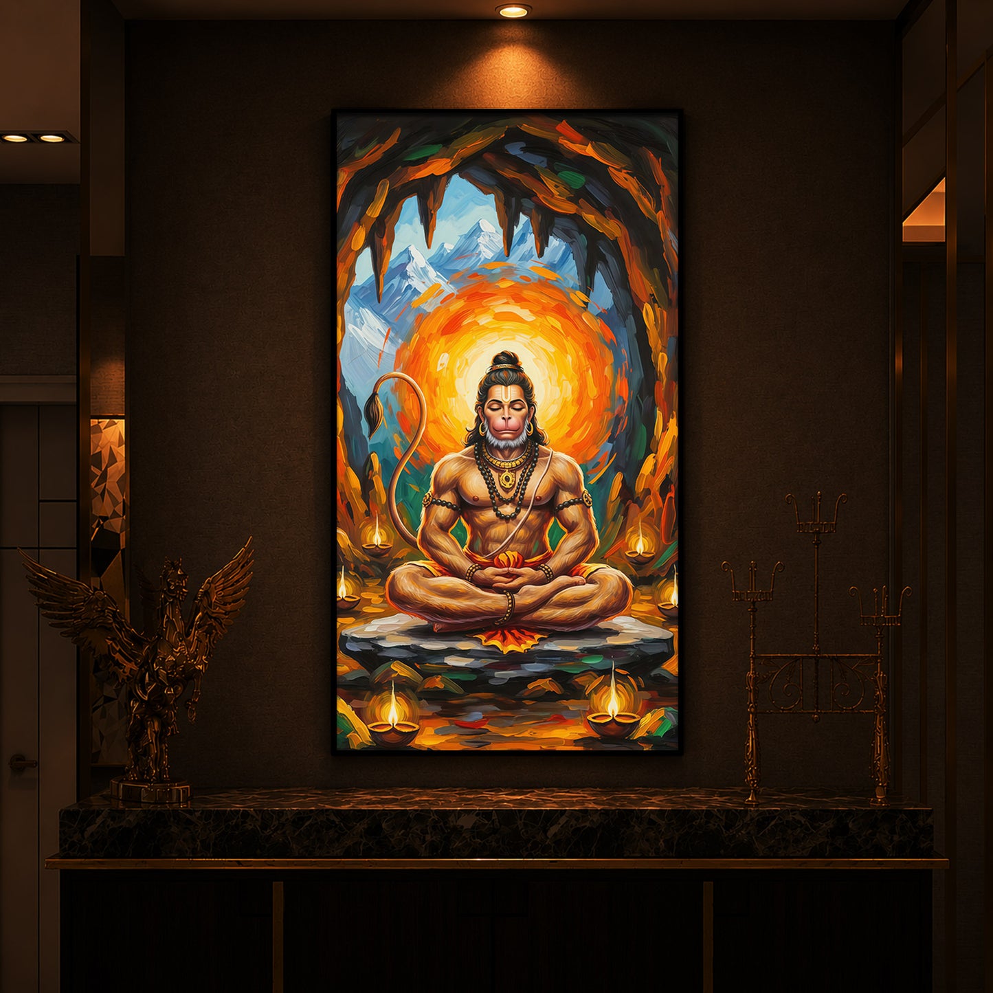 Lord Hanuman Ji Modern Luxury Backlight Vertical Wall Art