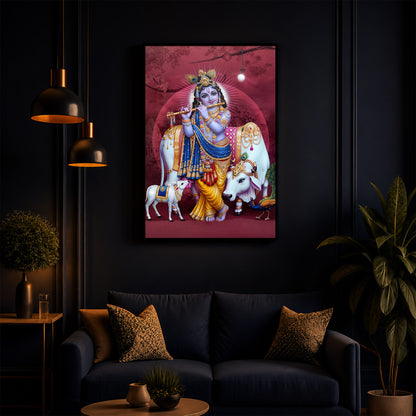 Shree Krishna Ji Modern Luxury Backlight Vertical Wall Art