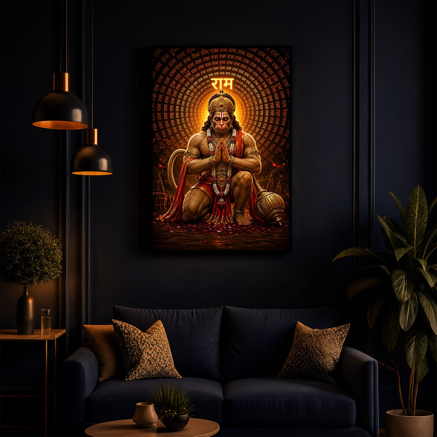 Bajrang Bali Modern Luxury Backlight Vertical Wall Art