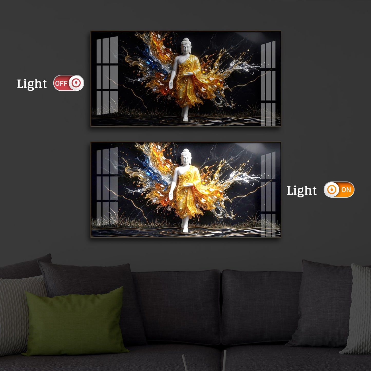 Embedded Buddha Modern Luxury Backlight Horizontal Wall Art