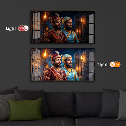 Chhatrapati Shivaji Maharaj with Chhatrapati Sambhaji Modern Luxury Backlight Horizontal Wall Art