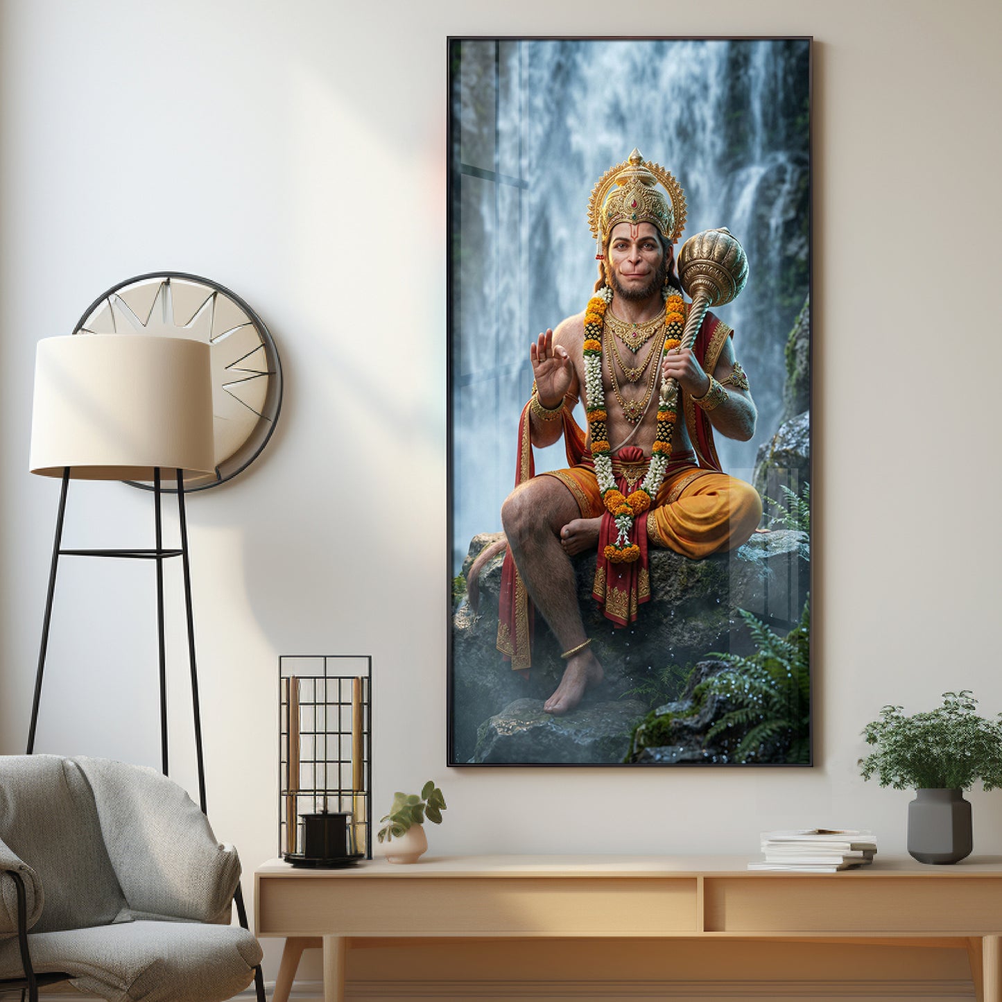 Hanuman Ji At The Water's Edge Premium Acrylic Vertical Wall Art
