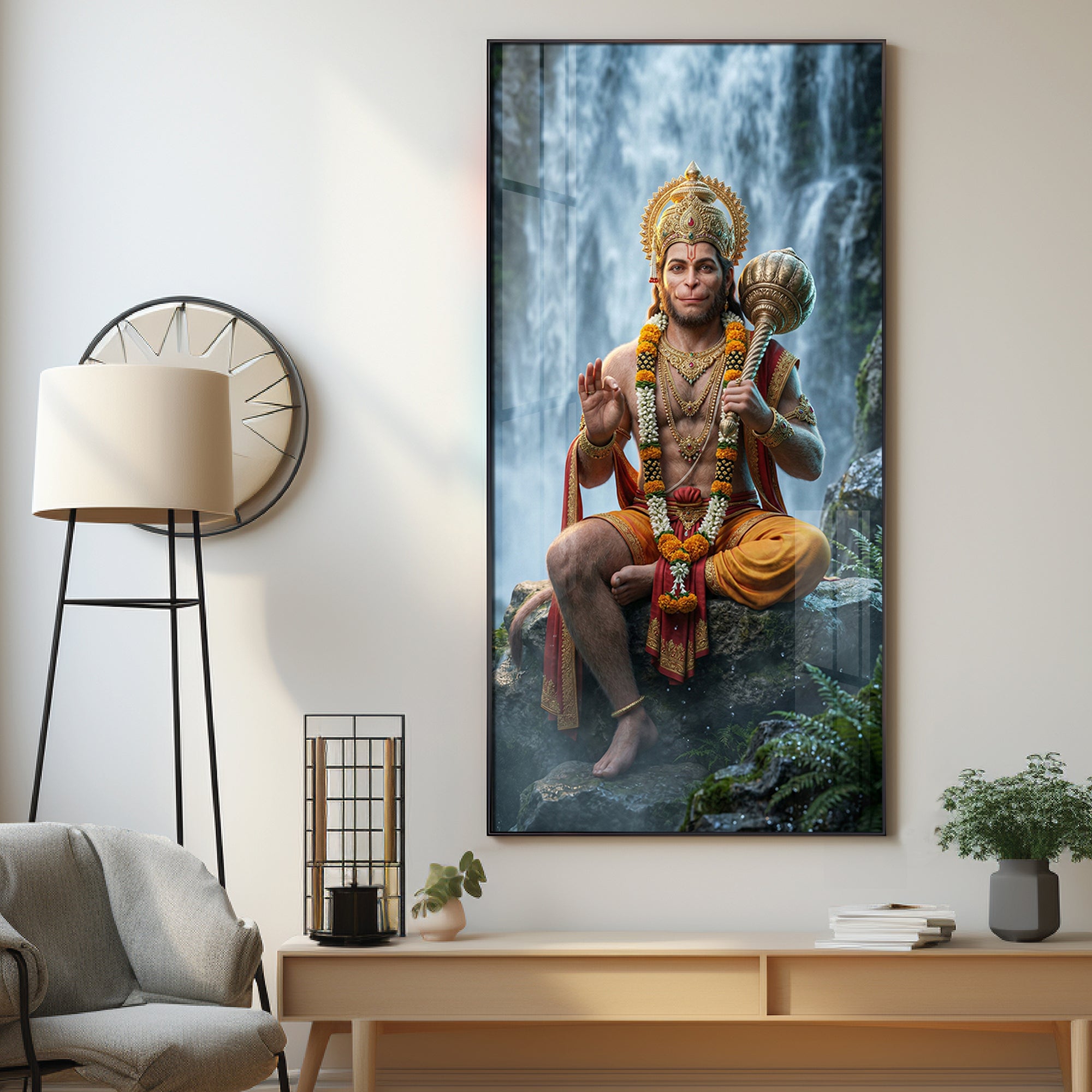 Hanuman Ji At The Water's Edge Premium Acrylic Vertical Wall Art