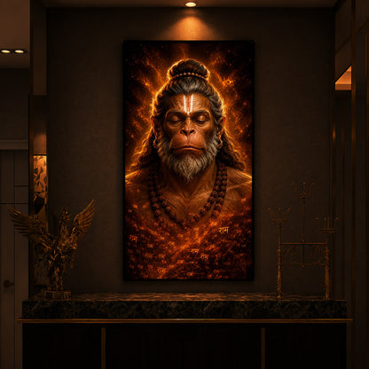 Divine Bajrangbali Meditating Modern Luxury Backlight Vertical Wall Art