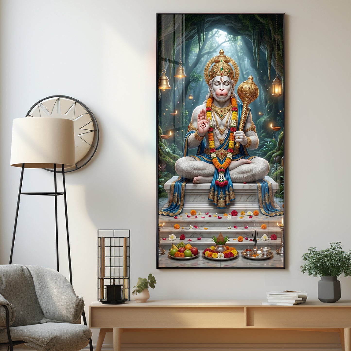 Divine Harmony Of Lord Hanuman Premium Acrylic Vertical Wall Art