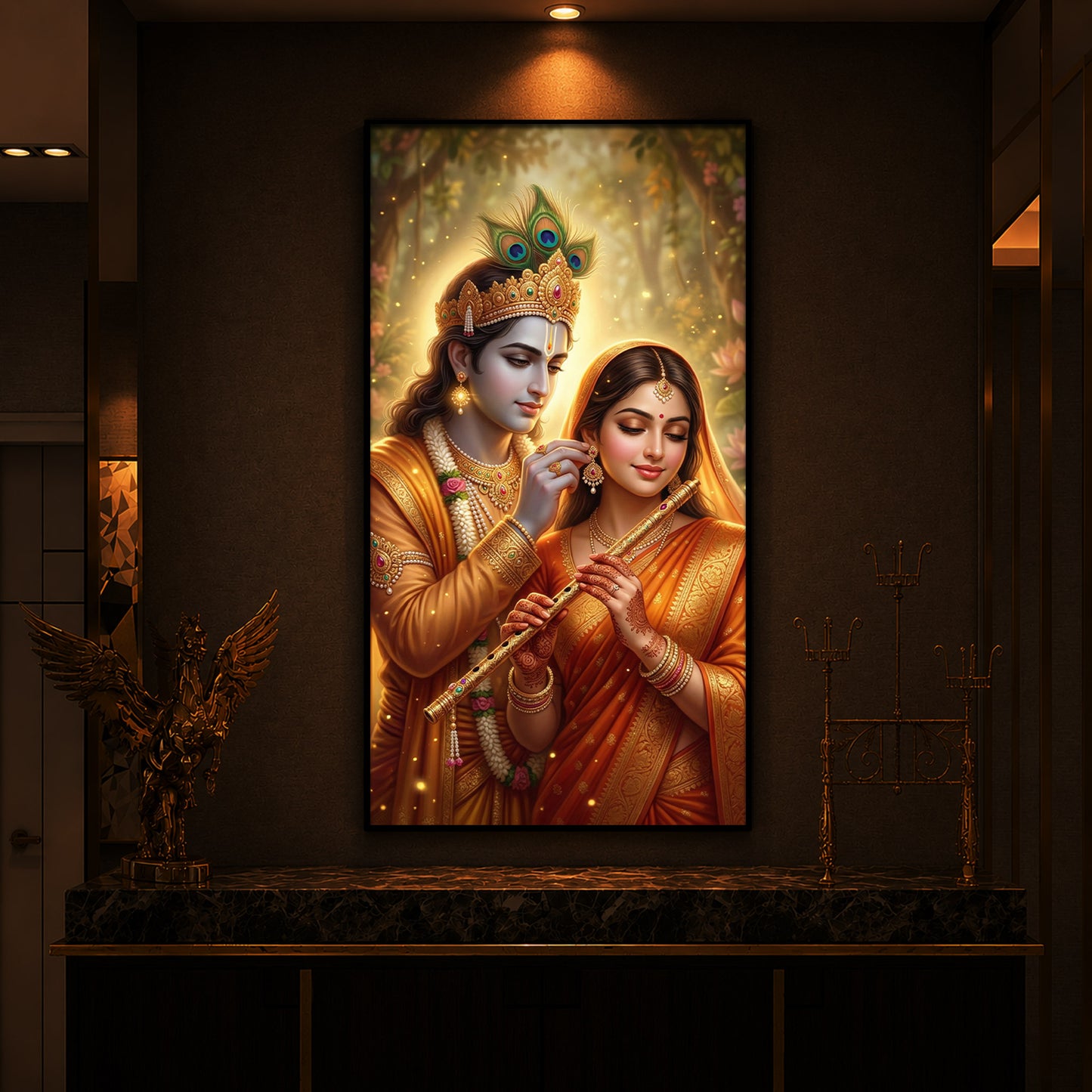 Jai Radha Krishna Modern Luxury Backlight Vertical Wall Art