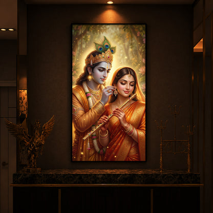Jai Radha Krishna Modern Luxury Backlight Vertical Wall Art