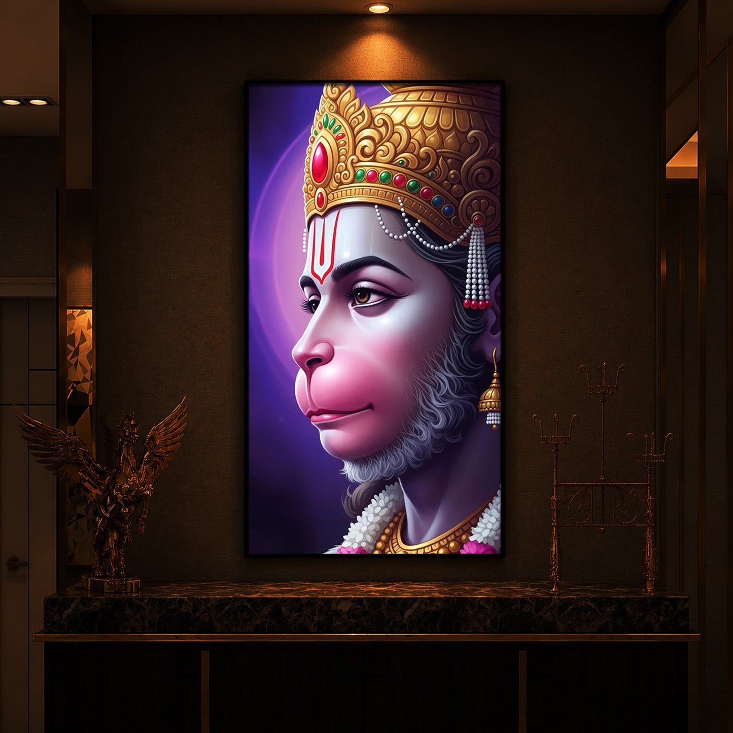 Jai Shri Hanuman Modern Luxury Backlight Vertical Wall Art
