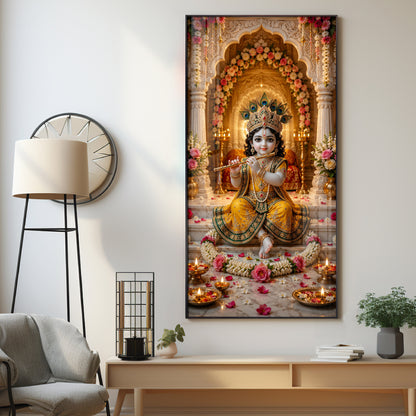 Divine Little Bal Krishna Premium Acrylic Vertical Wall Art