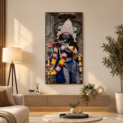 Divine Krishna in Blue Attire Premium Acrylic Vertical Wall Art