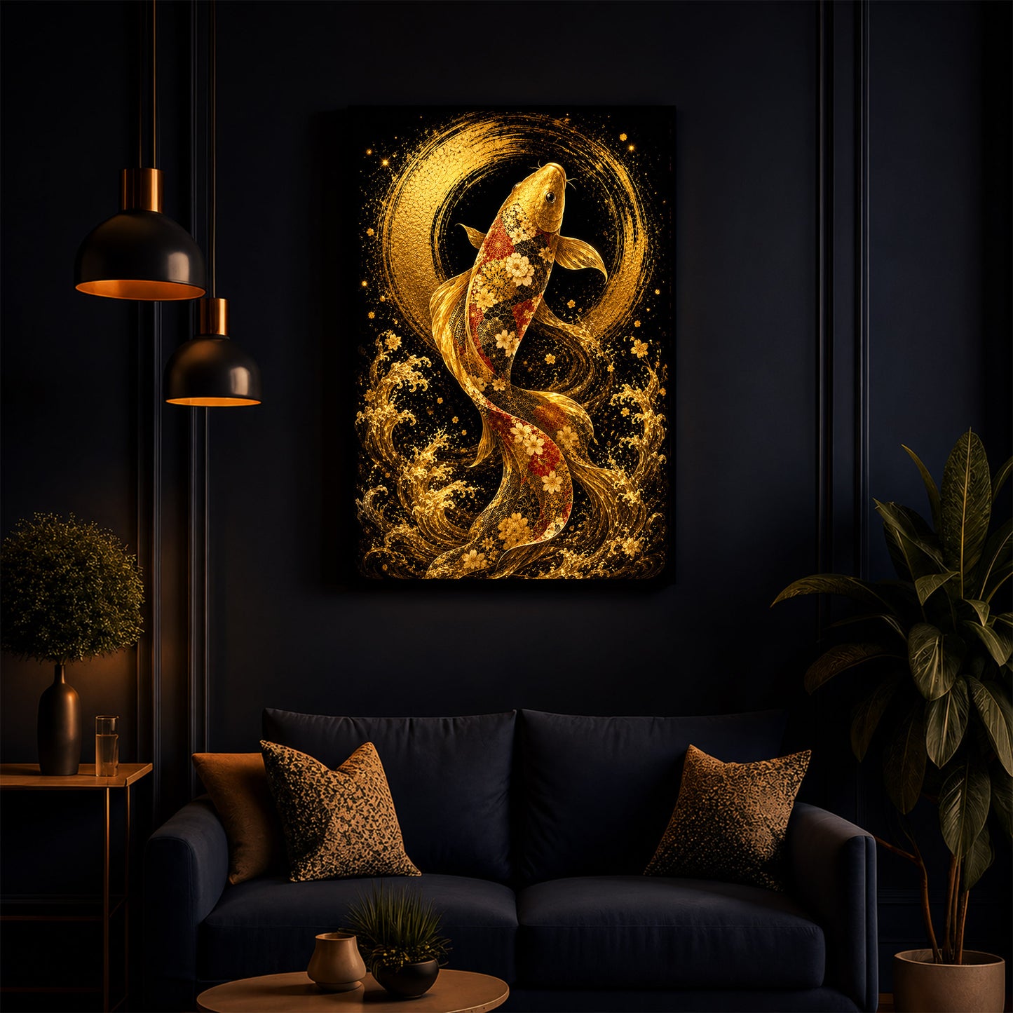 Golden Koi Fish Modern Luxury Backlight Vertical Wall Art