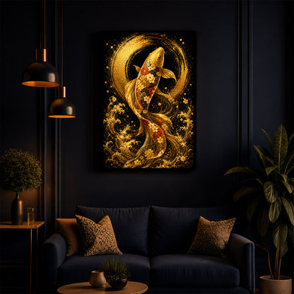 Golden Koi Fish Modern Luxury Backlight Vertical Wall Art