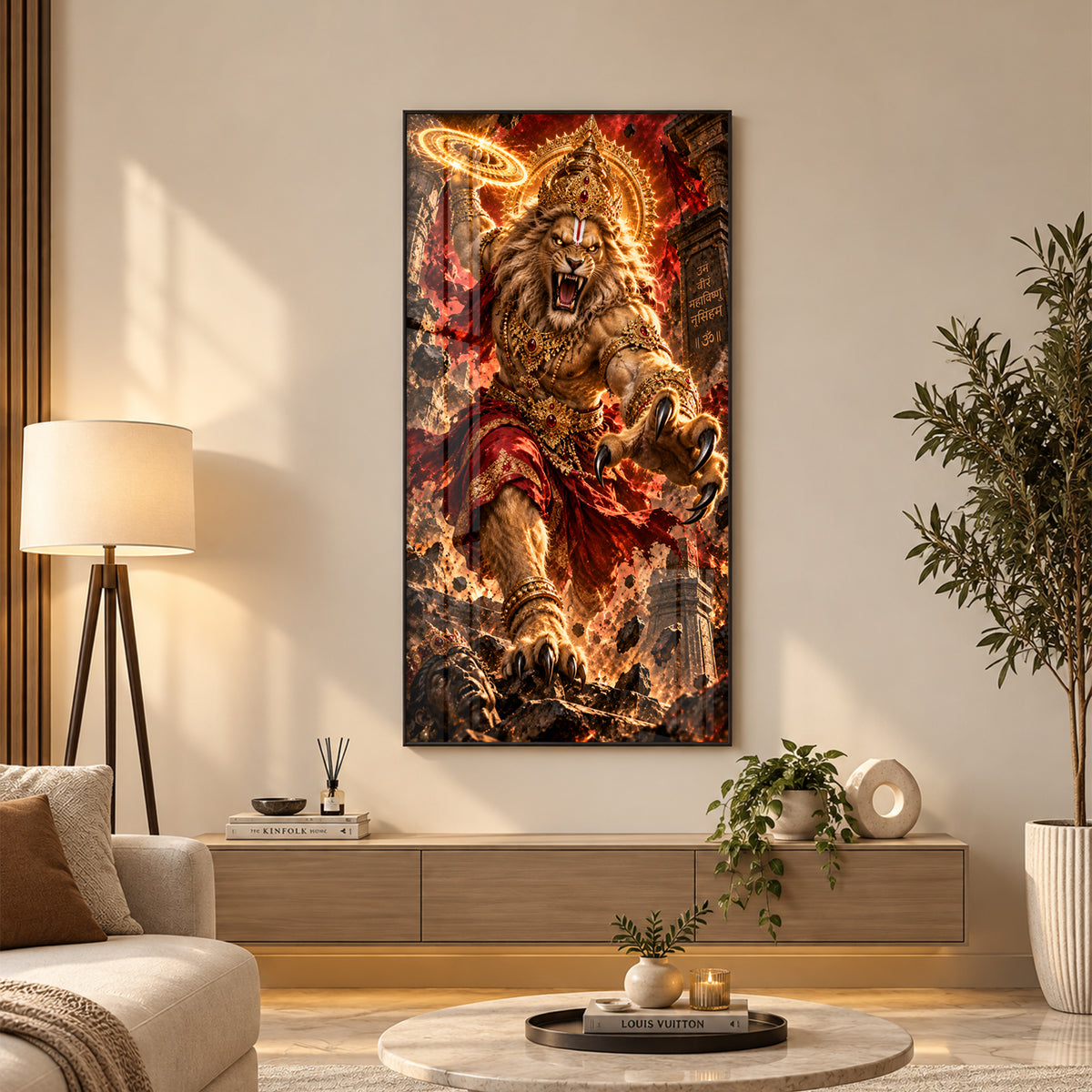Narsimha Avatar With Chakra Premium Acrylic Vertical Wall Art