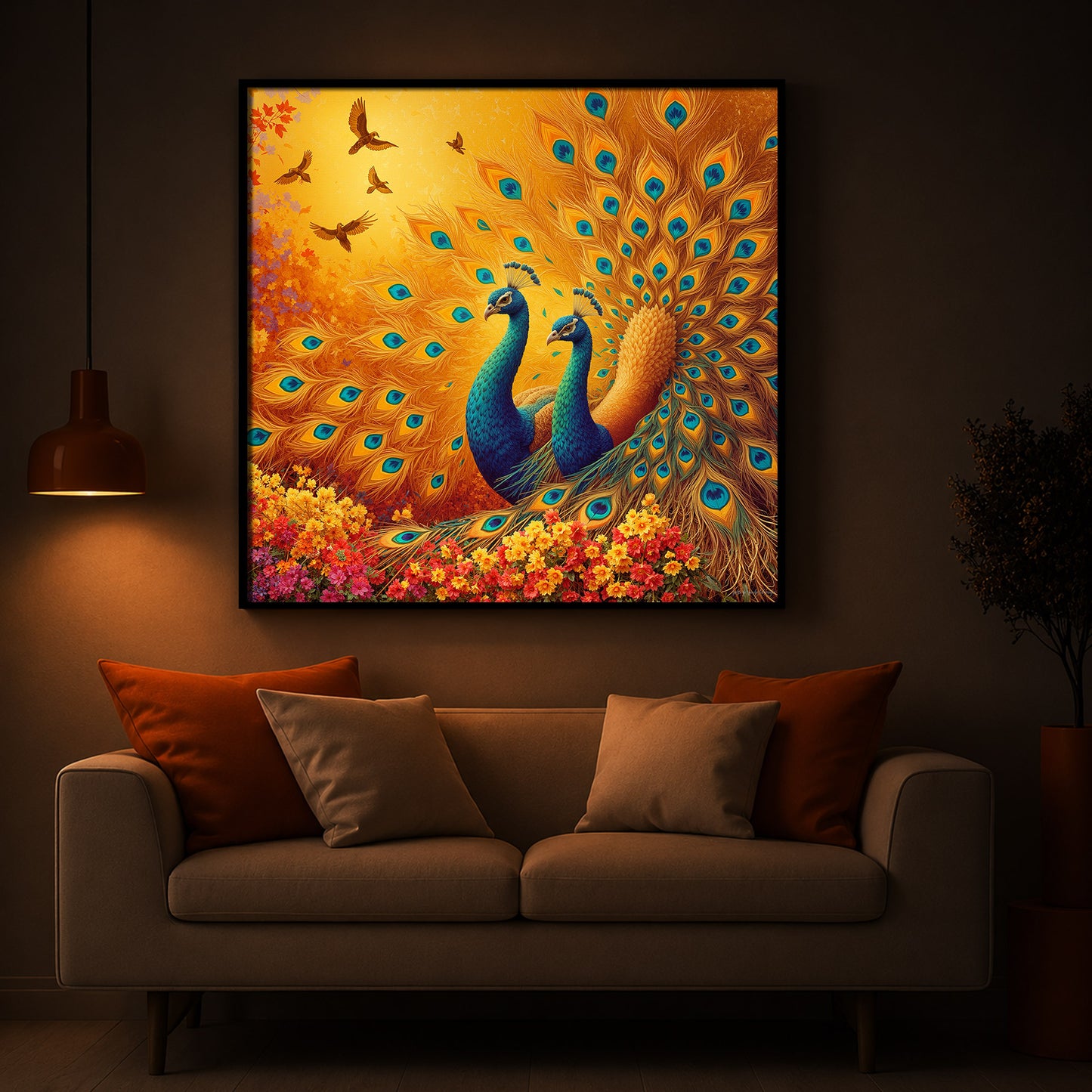 Couple Peacock Modern Luxury Backlight Square Wall Art