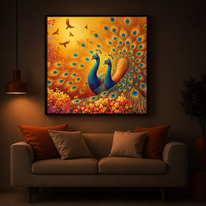 Couple Peacock Modern Luxury Backlight Square Wall Art