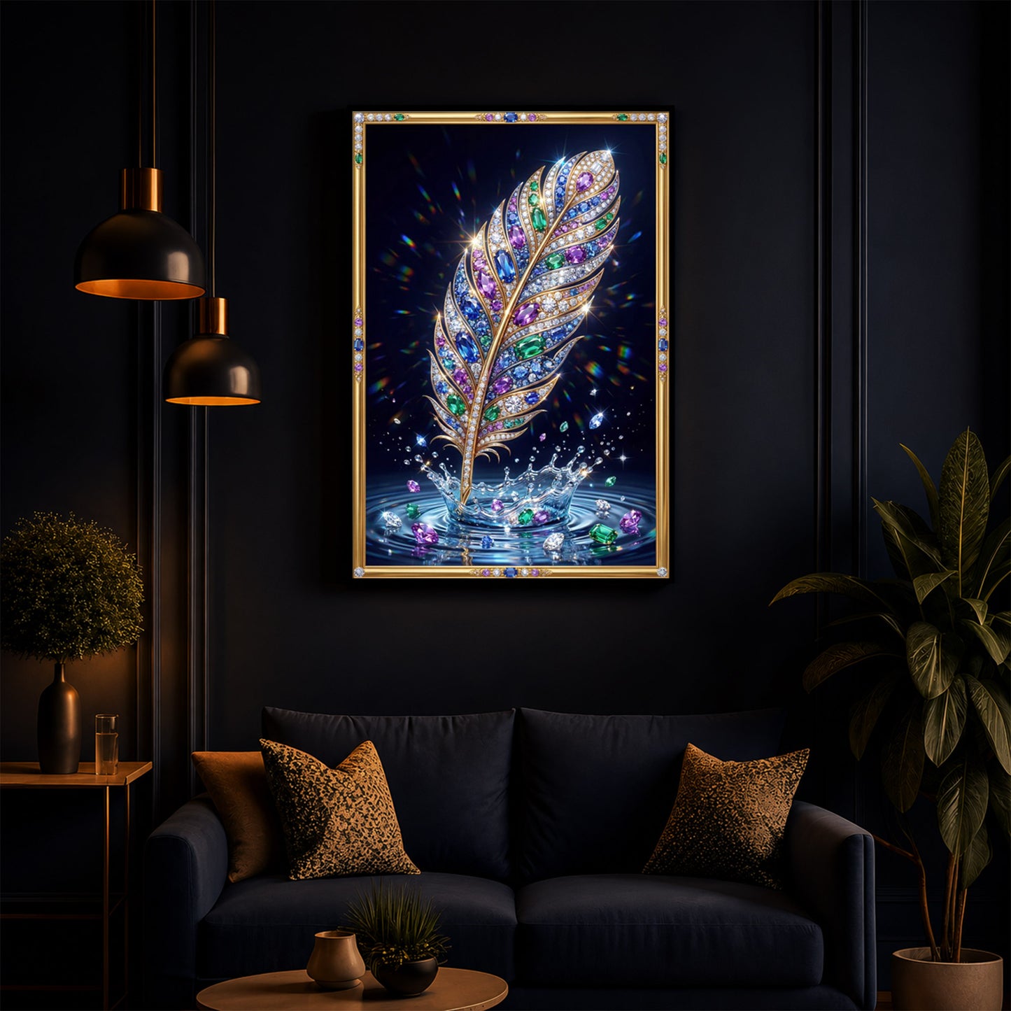Colorful Feather Modern Luxury Backlight Vertical Wall Art