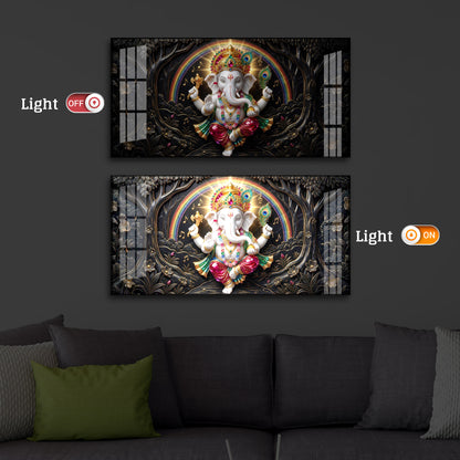 Divine Shree Ganesh Ji Modern Luxury Backlight Horizontal Wall Art