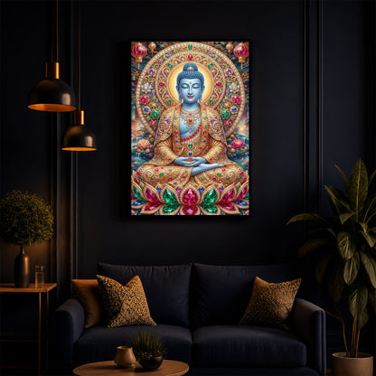 Buddha Blessing Modern Luxury Backlight Vertical Wall Art