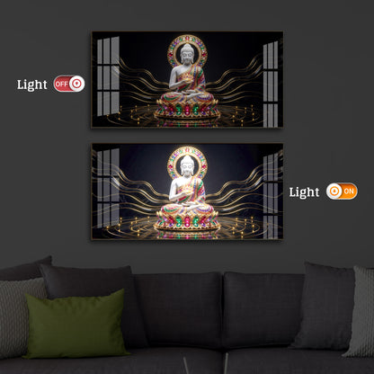 White Buddha Statue Modern Luxury Backlight Horizontal Wall Art
