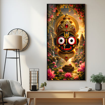 Lord Jagannath Puri Golden Crown Premium Acrylic Vertical Wall Art