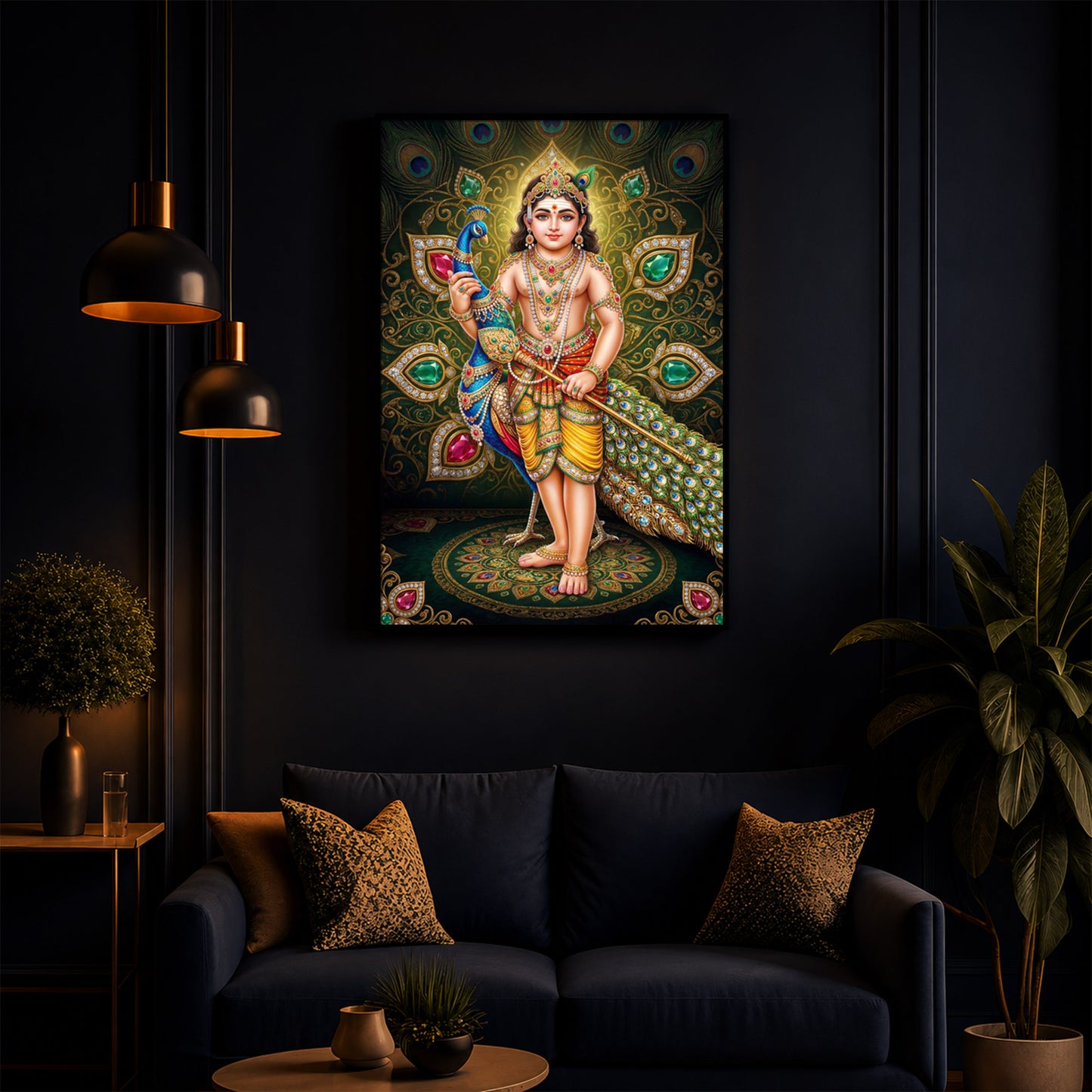 Lord Murugan Modern Luxury Backlight Vertical Wall Art