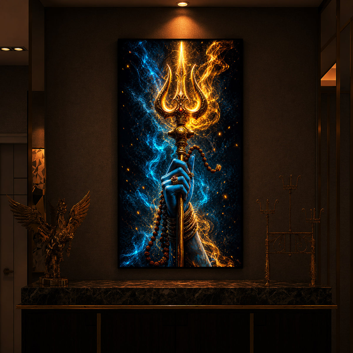 Spiritual Lord Shiva's Trishul Modern Luxury Backlight Vertical Wall Art