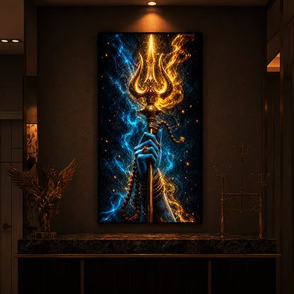 Spiritual Lord Shiva's Trishul Modern Luxury Backlight Vertical Wall Art