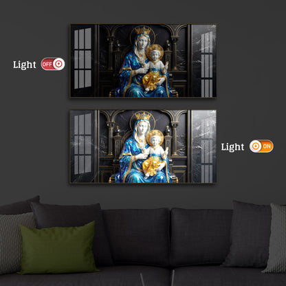 Mother Mary Holding Baby Jesus Modern Luxury Backlight Horizontal Wall Art