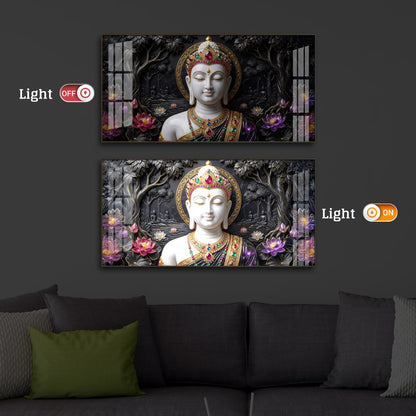 Lotus Serenity Lord Buddha Modern Luxury Backlight Horizontal Wall Art
