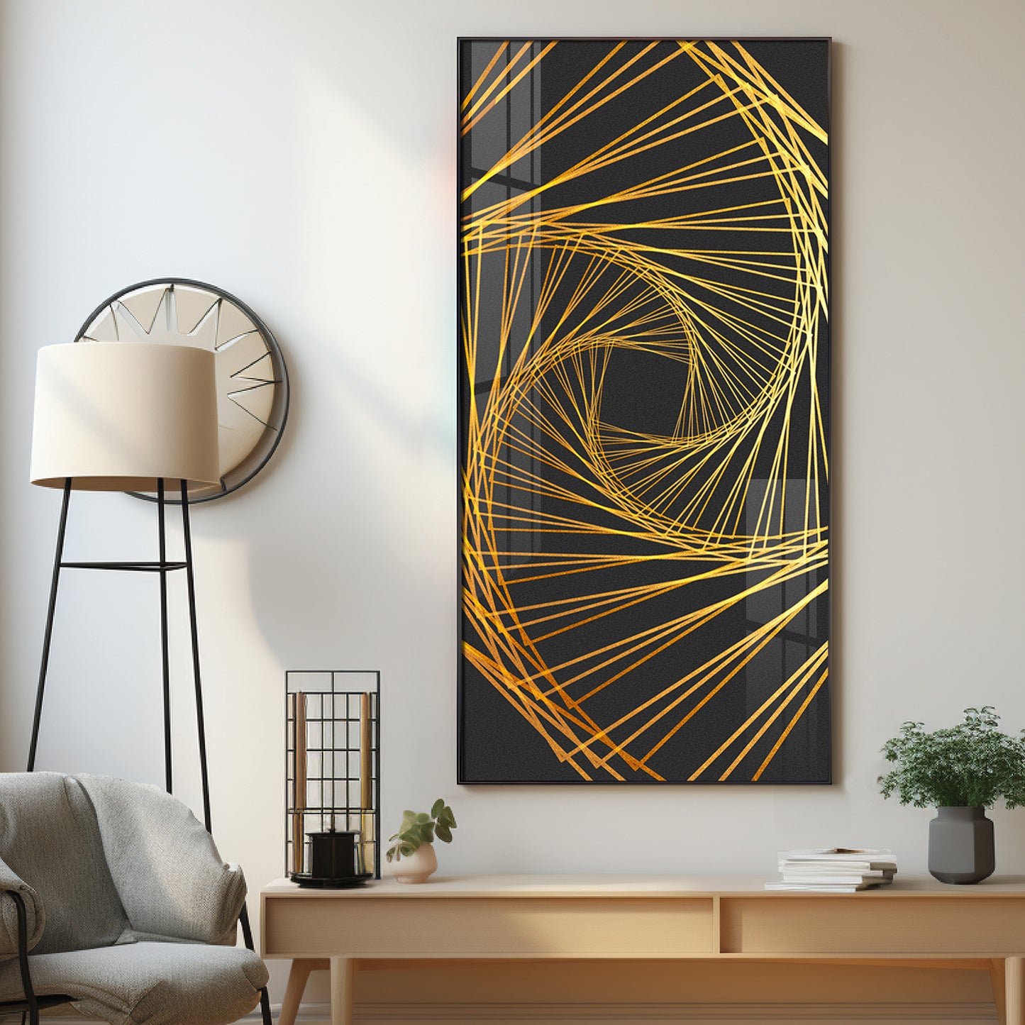 Abstract Golden Lines Design Premium Acrylic Vertical Wall Art