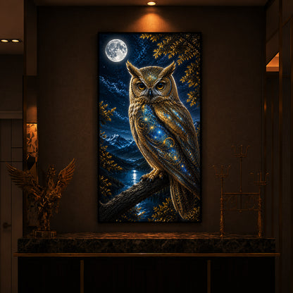 Majestic Golden Owl Modern Luxury Backlight Vertical Wall Art