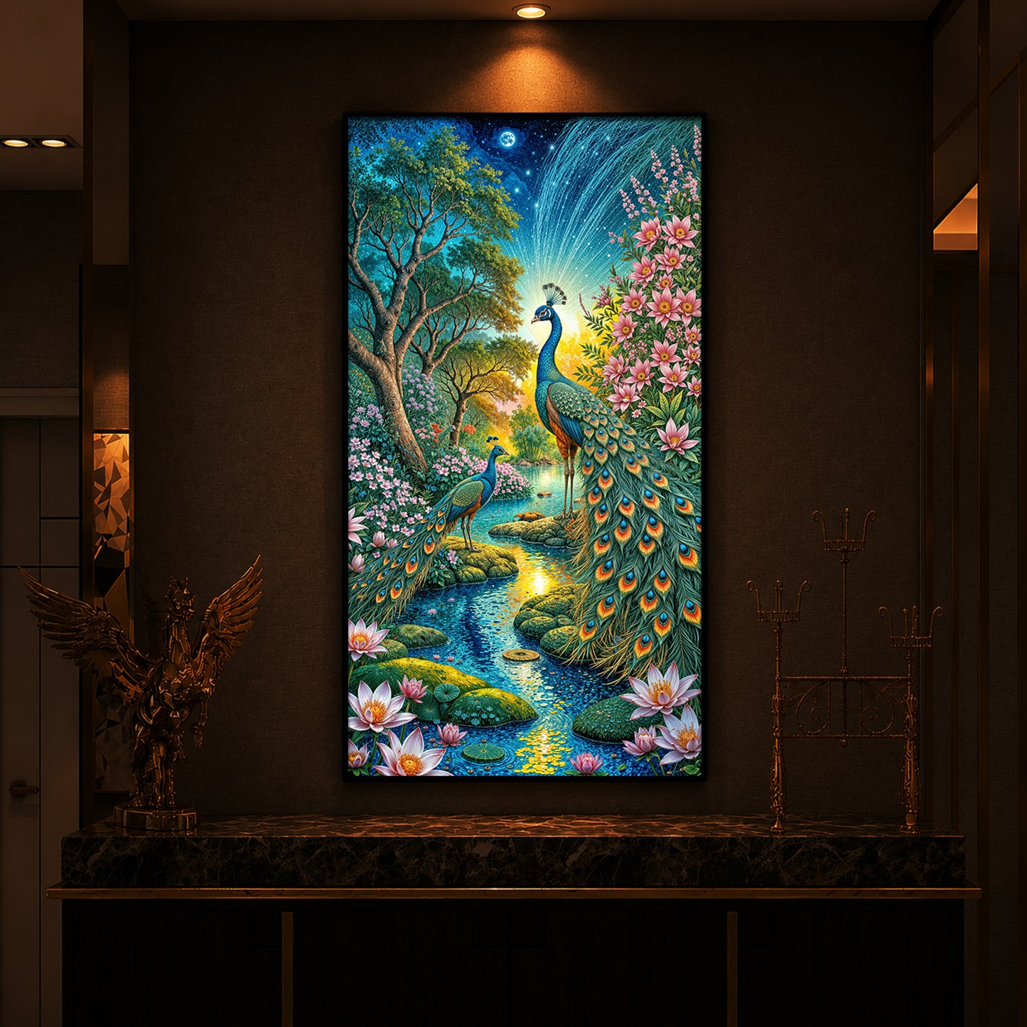 Forest Peacock Modern Luxury Backlight Vertical Wall Art