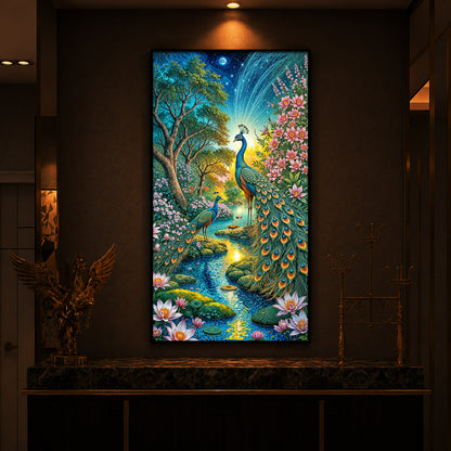 Forest Peacock Modern Luxury Backlight Vertical Wall Art