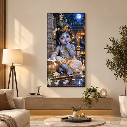 Little Krishna Eating Makhan Premium Acrylic Vertical Wall Art