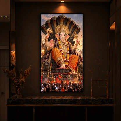 Lalbaugcha Raja Divine Darshan Modern Luxury Backlight Vertical Wall Art