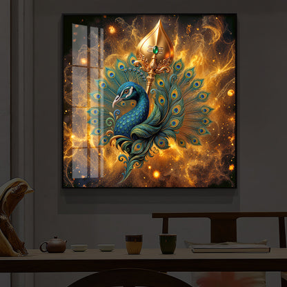 Lord Murugan’s Majestic Peacock Modern Luxury Backlight Square Wall Art