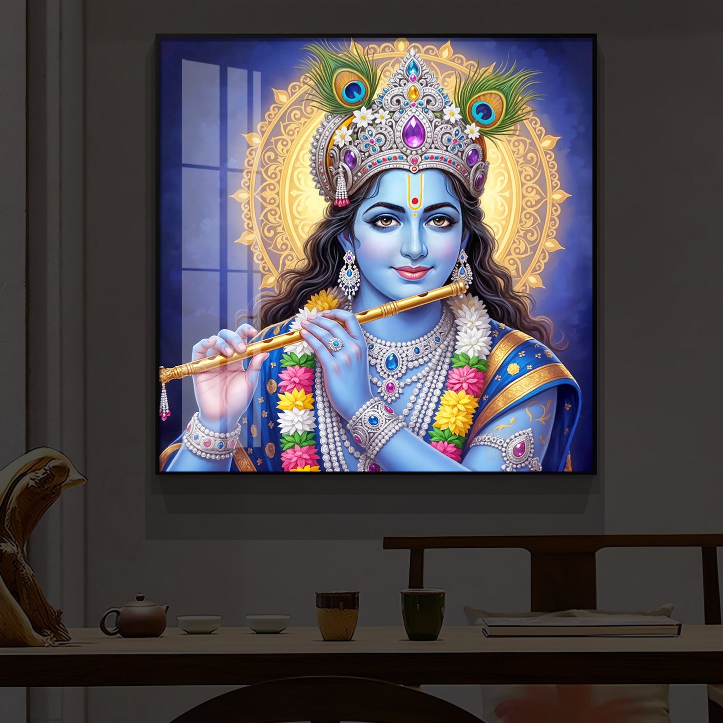 Jai Shree Krishna Modern Luxury Backlight Square Wall Art