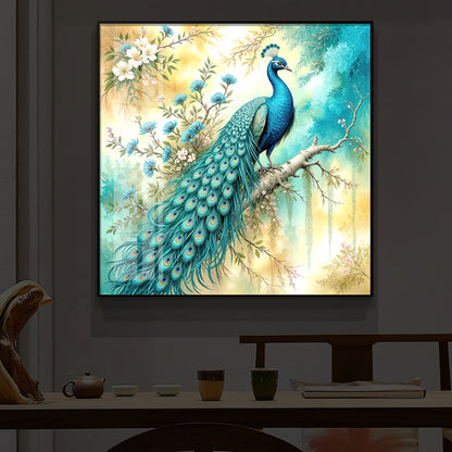 Peacock Perch Art Modern Luxury Backlight Square Wall Art