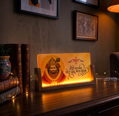 Khatu Shyam Ji Acrylic LED Table Lamp - Wooden Stand