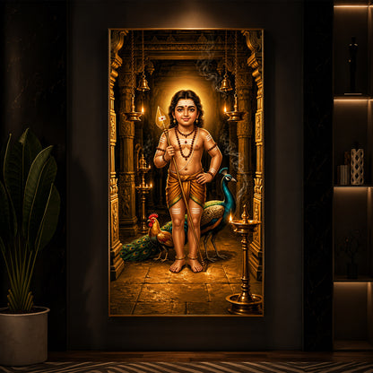 God Bala Muruga Modern Luxury Backlight Vertical Wall Art